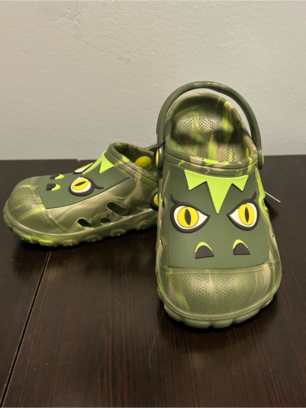 Kids Green Monster Clog Sandals with Playful Eye Details